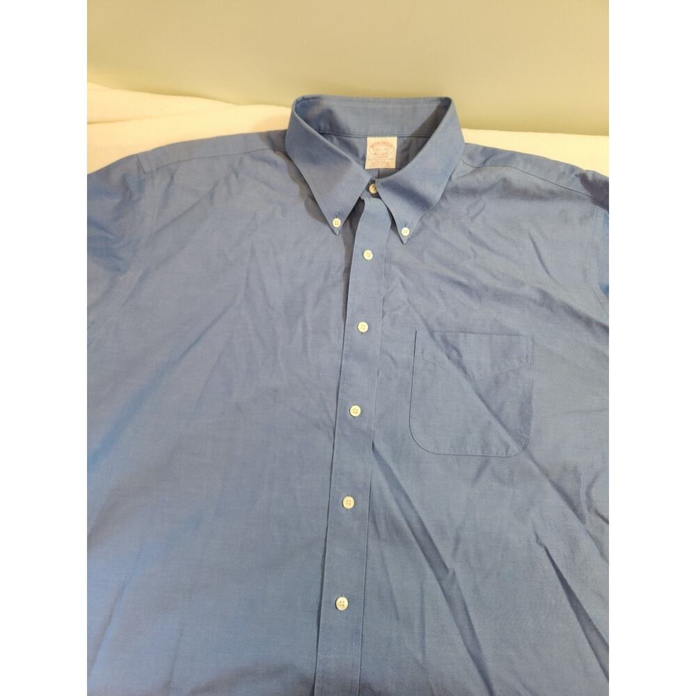 Brooks Brothers Cotton Shirt Mens 18.5 34 Blue Long Sleeve Madison Business Work - Picture 3 of 11